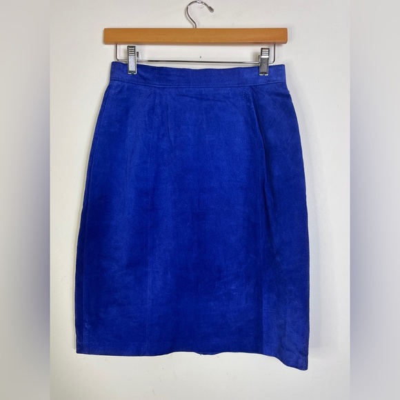 Vintage PS Sport Blue Suede Chic Pencil Skirt Leather Size 6 Y2K Western Rodeo - Picture 12 of 13